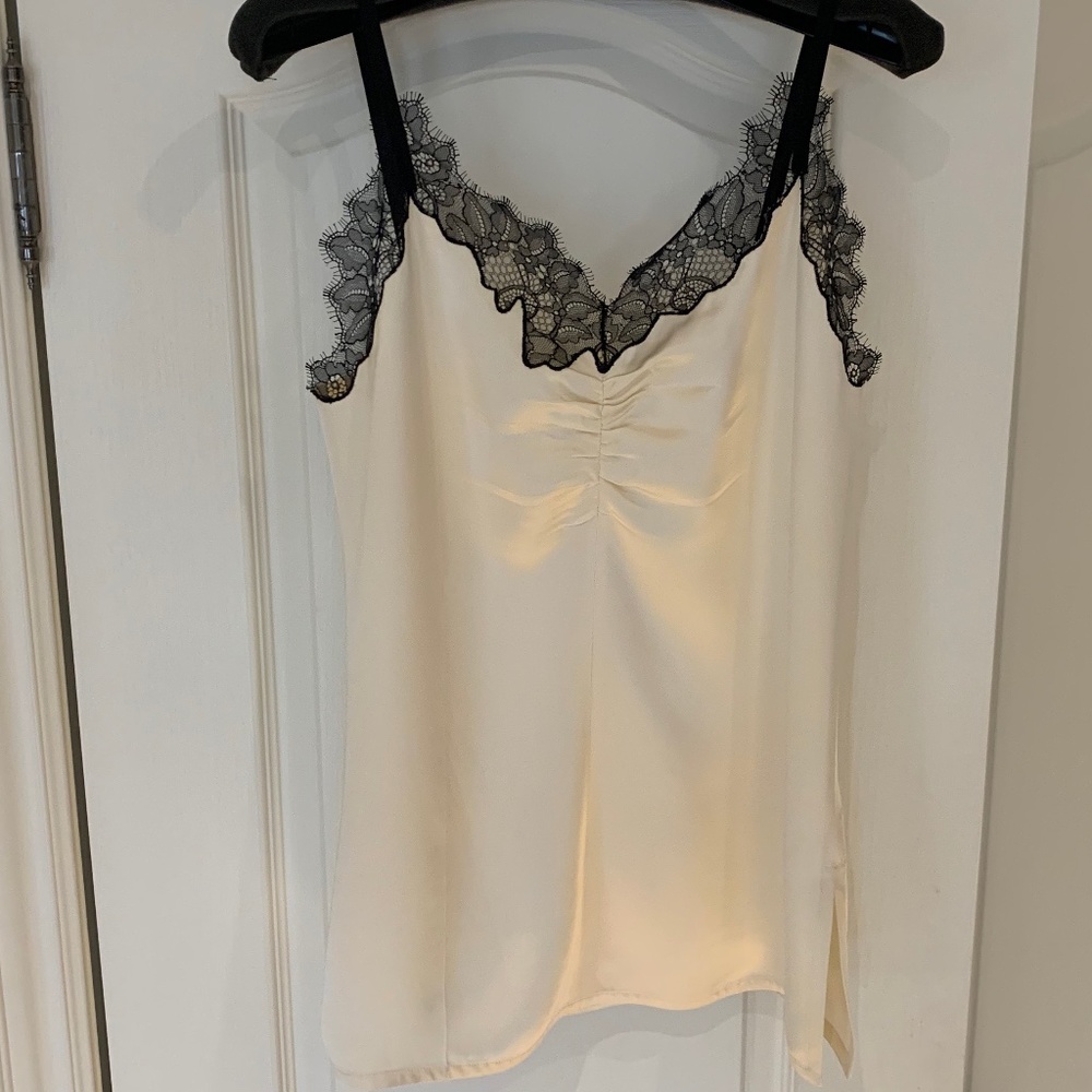 Helmut Lang Lace Slip Top/Camisole, Size S, Ivory & Black